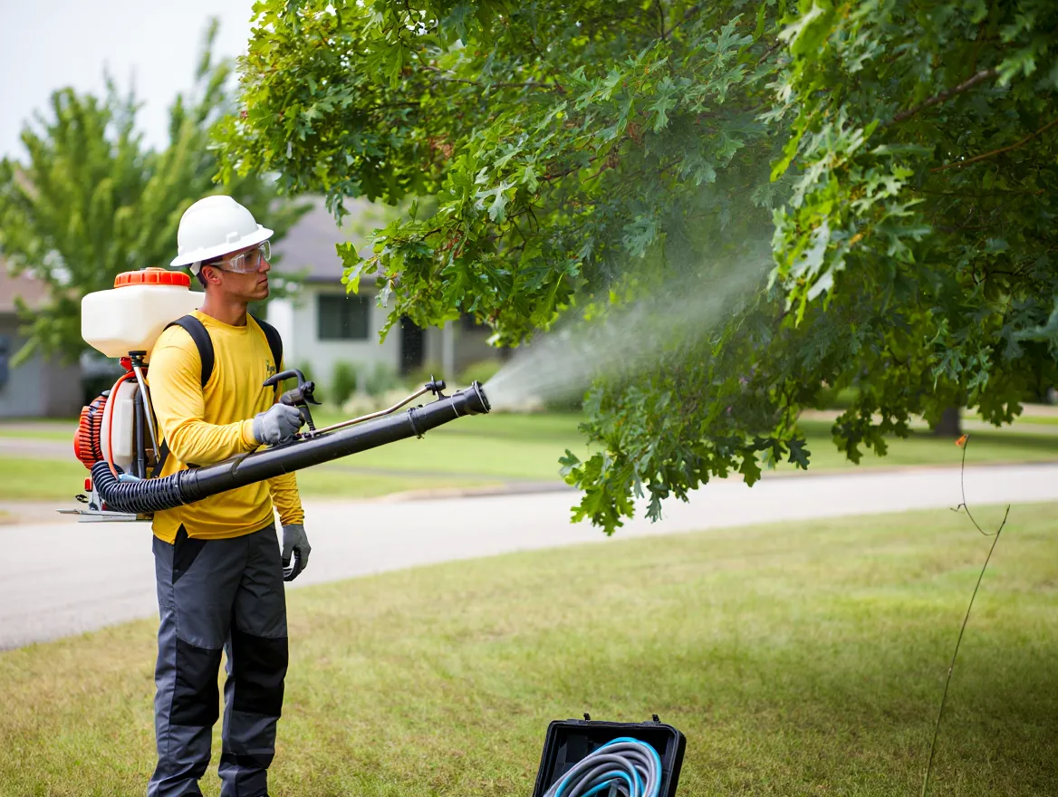 Bespuiting van bomen met professionele apparatuur